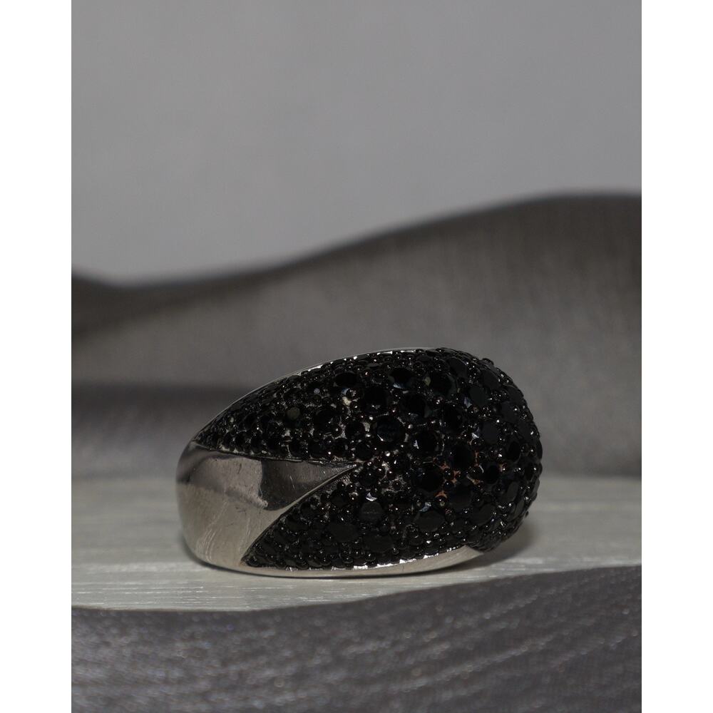 Black Tourmaline Sterling Silver Dome Ring 11.1G / Sz 6